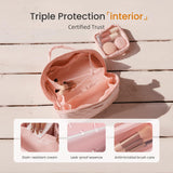 LOVEVOOK Travel Makeup Bag for Women, 2Pcs Puffer Waterproof Cosmetic Organizer, Large Capacity Pouch Open Flat Small Toiletry Bag with Brush Compartment & Handle (Pink, Medium)