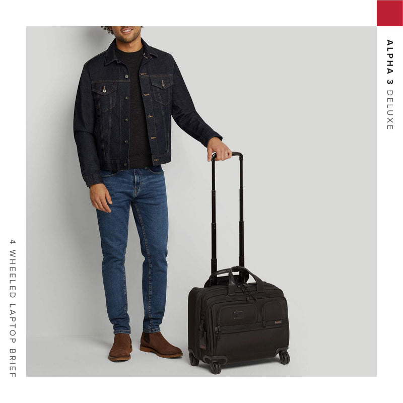 TUMI - Alpha Deluxe 4 Wheeled Laptop Case Brief - Laptop Bag with Wheels - Travel Briefcase with Expandable Design - Black