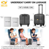 MGB 14 Inch Underseat Carry On Luggage with Wheels Free Boarding Personal Item Suitcases with TSA-Approved Hardshell Lightweight Carry On Bag for Short Travel, Charcoal Grey