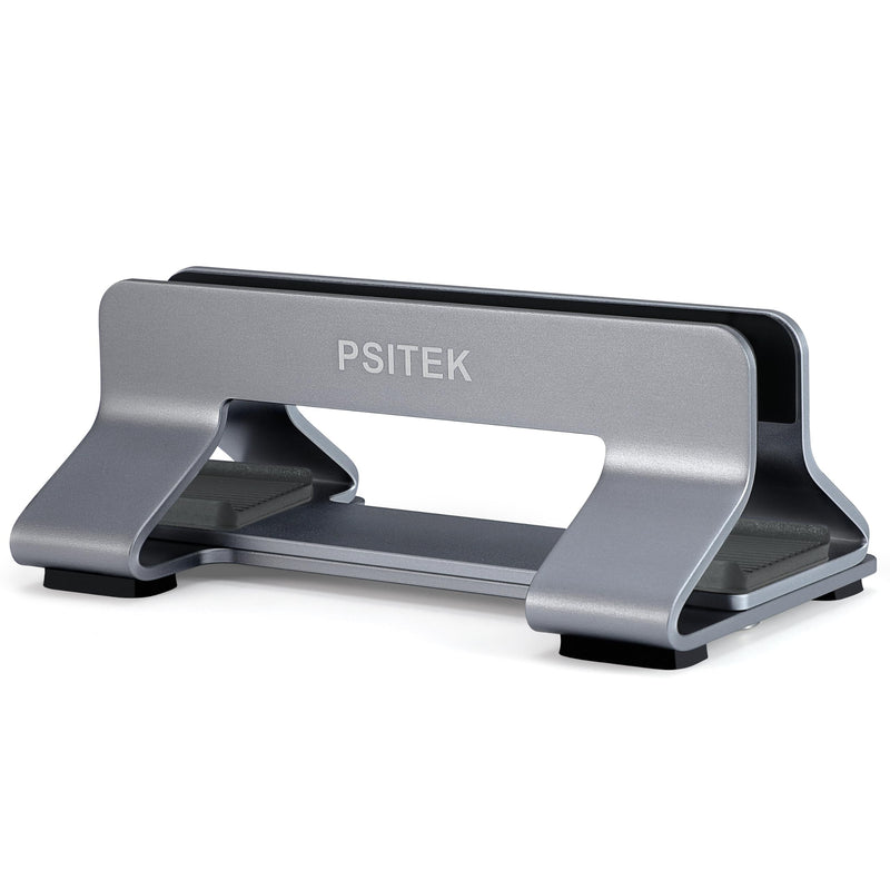 Psitek Aluminum Vertical Laptop Stand Dock Holder, Adjustable Slot Width 12-42mm, Space-Saving Upright Storage for MacBook and Laptops
