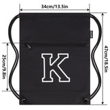 HOLYLUCK Drawstring Bags Initial Backpack Sackpack Cinch Bags for Sports, Gym, Travel, Beach, Letter (Black-K)
