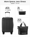 YOETEY Carry On Luggage 22x14x9 Airline Approved, Hardside Suitcase with Wheels, TSA Approved, Tote Bag, White Brown
