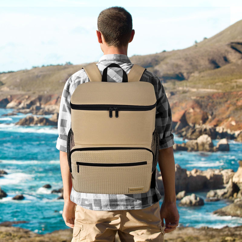 MIRASON Cooler Backpack Insulated Leak Proof Beach Backpack Cooler Bag, Cooling Beer Lunch Backpack Cooler for Men Women Picnic Hiking Camping Travel with 4 Pockets, Khaki