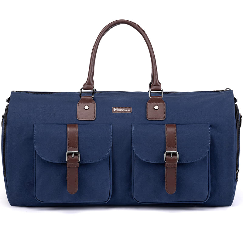 Modoker Convertible Weekender Bag - Canvas Duffle Bags for Travel with Hanging Feature, Blue