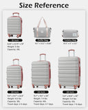 LONG VACATION 6 Piece Luggage Set Carry on Suitcase with ABS+PC hardshell, Spinner Wheels & YKK Zipper TSA Lock (GREY-PINK, 6 piece set)