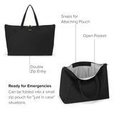 TUMI - Just In Case Tote - Foldable, Lightweight and Compact, Packable Travel Bag - Folds Into Included Pouch - Large, Black with Gold Hardware