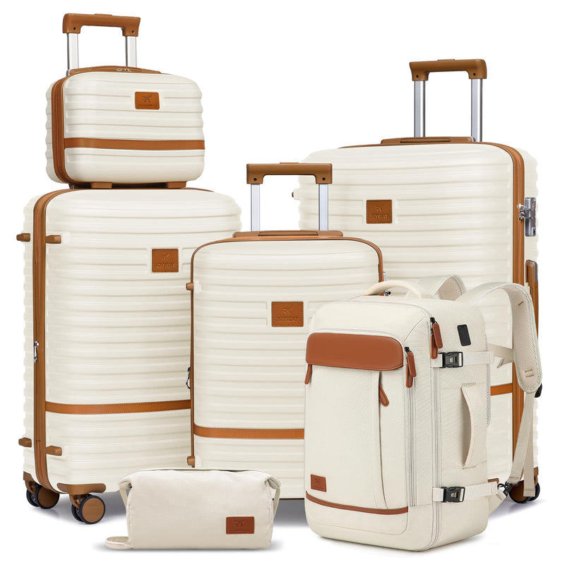 Joyway Expandable Luggage Sets 5 Piece, Lightweight Hard Shell Travel Suitcase Set with Spinner Wheels and TSA Lock, White