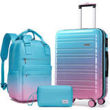 LARVENDER Carry on Luggage 22x14x9 Airline Approved Hardshell Suitcase with Wheels TSA Lock, PC+ABS Lightweight Suitcase Set for Women with Travel Backpack, Cotton Candy, 3 Piece Set