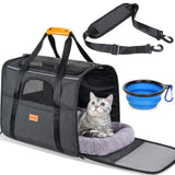 Morpilot Cat Carrier - Cat Carrier Soft for Medium or Large Cats up to 20lbs, with Dual-Sided Cushion, Secure Buckle and Foldable Bowl, Dog Carriers for Small Dogs - Pet Carrier (Dark Gray)
