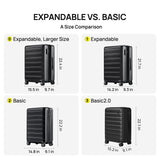 NINETYGO Carry On Luggage 22x14x9 Airline Approved, 20 Inch Luggage with Smooth Spinner Wheels, Expandable, Hard Shell PC Suitcase, Lightweight Travel Luggage, TSA Approved (Black, Rhine Max)