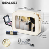 Prite Clear Makeup Bag Cosmetic Organizer Case Waterproof Travel Toiletry Bag Skincare Pouch with Golden Zipper(Beige)