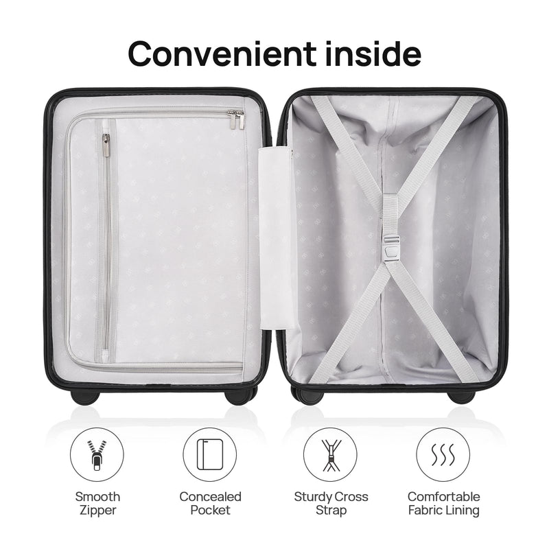 NINETYGO Carry On Luggage 22x14x9 Airline Approved, 20 Inch Luggage with Smooth Spinner Wheels, Lightweight, Hard Shell PC Suitcase Carry-On, Travel Luggage, TSA Approved (Lily White, Rhine Basic)