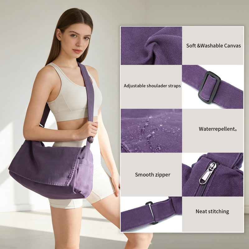 Canvas Messenger Bag for Women Men Vintage Satchel Bag Aesthetic Crossbody Shoulder Bag Casual Sling Bag (A-Purple)