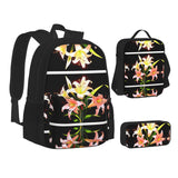 WZYCWB A bouquet of lilies in full bloom Backpack (3-piece set), large capacity backpack, student school bag, pencil case, lunch bag combination