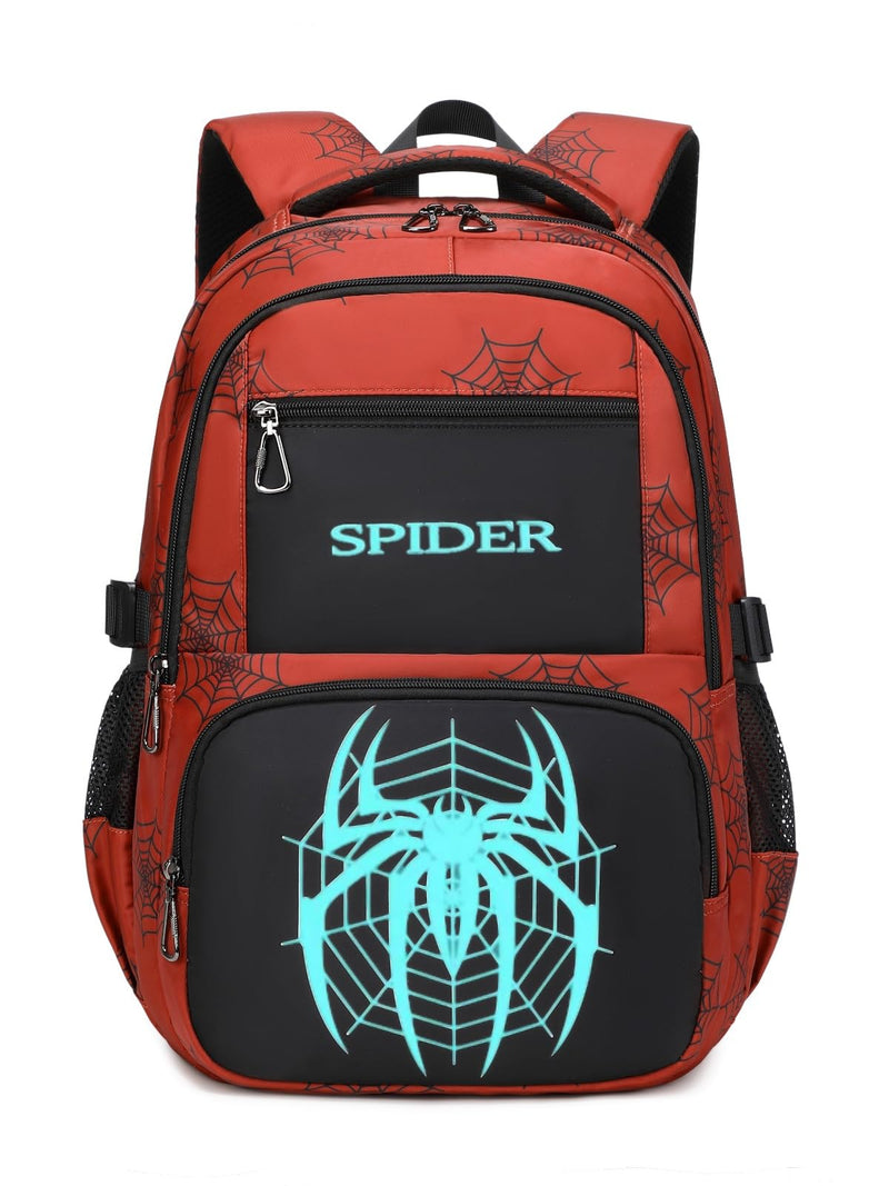 BLUWEI Kids Backpack Boys 18in Cool Luminous Spider Bookbag Elementary Teens School Bag Age 6-12 Compartments (Red)