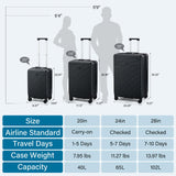 HanTrip Hard Shell Suitcases Airline Approved 20 Inch Carry on Luggage with Wheels, Expandable Travel Luggage with Cup Holder Charger Built in Lightweight Small Suitcase, Black
