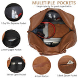 Wogarl Weekender Bag for Women: 4PCS Faux Leather Large Overnight Travel Duffel with Shoe Compartment & Toiletry Satchel Bags Carry On Duffle Fit 21" Laptop (Light Brown)
