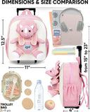 Toddler Luggage for Girls w Dinosaur Toys, Kids Rolling Backpack Girls, Toddler Suitcase, Gifts for 3 4 5 6 Year Old