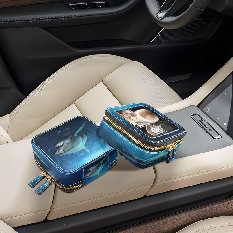 WELLDAY Clear Makeup Bag Atlantic Giant Shark Cosmetic Organizer Case, Waterproof Portable Travel Toiletry Cosmetic Bag Case with Clear Windows for Women