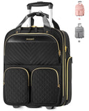Arcoyard Underseat Carry On Luggage with Wheels, Multiple Compartments Airline Approved Personal Item Bag, Travel Carry-On with Leather Handle, Lightweight Rolling Suitcase for Women, Black Gold, L