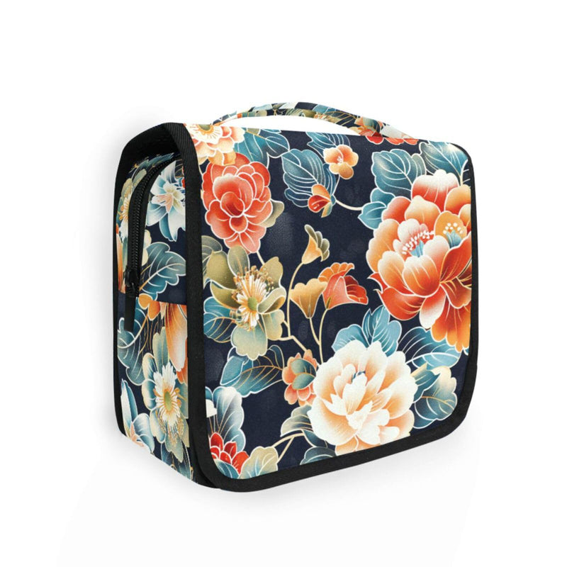 Yoogain Japanese Water Lily Bloom travel cosmetic bags for women with hanging hook Large toiletry organizer Vertical Free-Standing