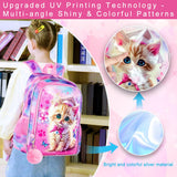 AGSDON 3PCS Backpacks for Girls, 16" Elementary Kids Cute Cat Backpack Preschool School Bookbags and Lunch Box