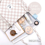 LHMTQVK Corduroy Tote Bags for Women, Large Capacity Corduroy Bag Reusable Grocery Shoulder Bag with Inner Pockets(Beige checkerboard)
