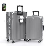 Krute No Zipper Luggage Set 2 Pieces Aluminum Frame PC Hard Shell Zipperless Suitcase Set With Wheels TSA Lock Carry On Luggage and Checked Suitcases