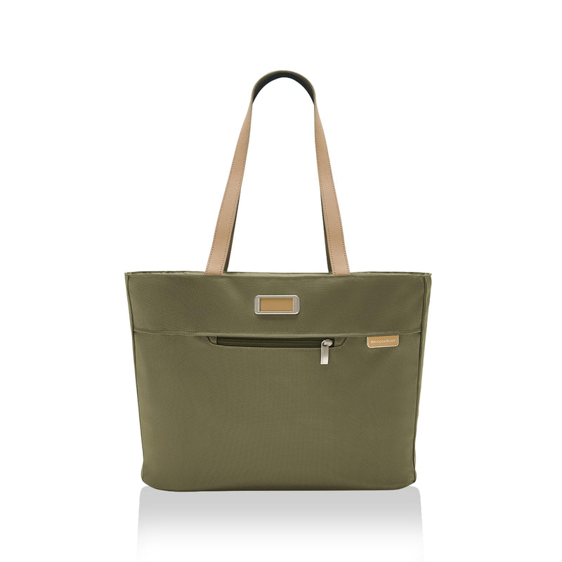 Briggs & Riley Traveler Tote Bag for Women & Men - Nylon Tote Bag for Weekend Travel & Work, Carry On Handbag, Smooth Zipper Closure, Leather Touchpoint - Baseline Collection, Olive