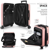 TRAVELARIM 20 Inch Carry On Luggage 22x14x9 Airline Approved, Carry On Suitcase with Wheels, Hard-shell Carry-on Luggage, Durable Luggage Carry-On, Pink Small Suitcase with Cosmetic Case
