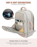 LOVEVOOK Travel Backpack For Women, 40L Carry On Backpack Flight Approved, TSA Personal Item Travel Bag Fits 17 Inch Laptop, Business Weekender Overnight Waterproof Daypack With 2 Cubes, Grey-Pink