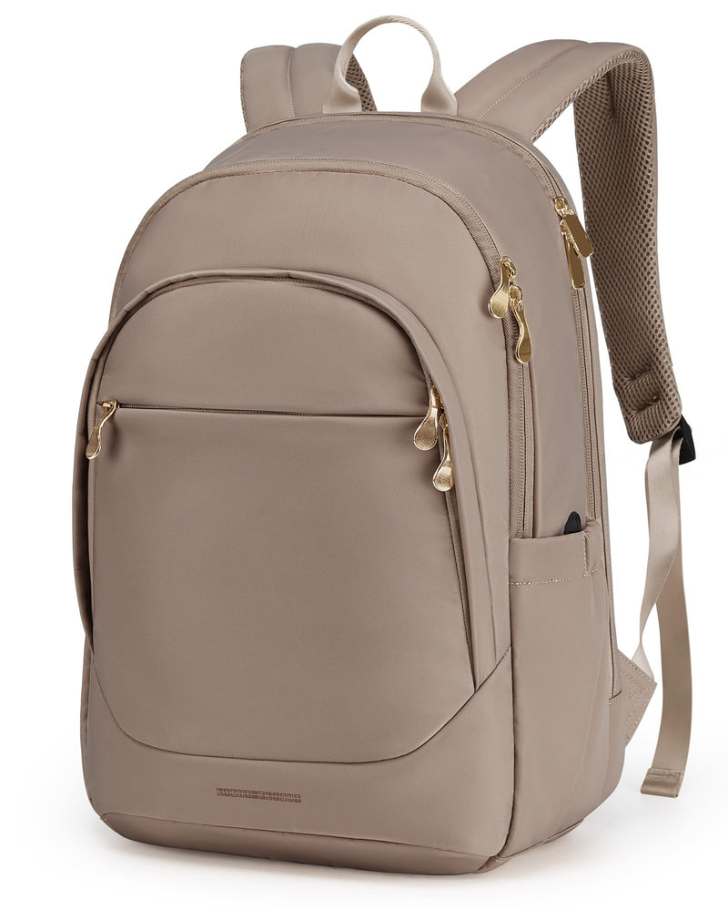 LIGHT FLIGHT Travel Laptop Backpack Women, 15.6 Inch Laptop Backpack with USB Charging Hole, Water Resistant College Bookbag, Black Computer Backpacks for Work, Champagne