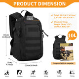 HUNTVP 10L Tactical Backpack Small Backpack Mini Daypack Military MOLLE Rucksack Gear Tactical Assault Pack Bag for Hunting Camping Trekking(10L-Black)