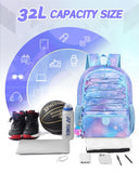Soccer Ball Bag Backpack for Women with Ball & Shoes Compartment 32L Capacity Lightweight Breathable Girls Basketball Bag Backpack Fit Volleyball Football Sports Travel School Gym Starry Purple