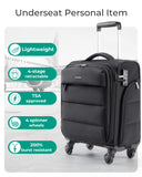 BAGSMART Underseat Carry on Luggage with Wheels, Soft Small Travel Luggage with PVC Wet/Dry Pockets, Lightweight Soft Personal Item Suitcase for Short Trip, Black