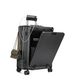 feilario Aluminium Frame PC Hard Shell Spinner Wheels Luggage,20.8"X15"X8.7 Airline Approved Built-In TSA lock Carry on Suitcase, with Cup Holder, USB Port, Phone Holder