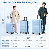 AnyZip Carry On Luggage 21" Hardside PC ABS Lightweight USB Suitcase with Wheels TSA Lock for kids Light Blue