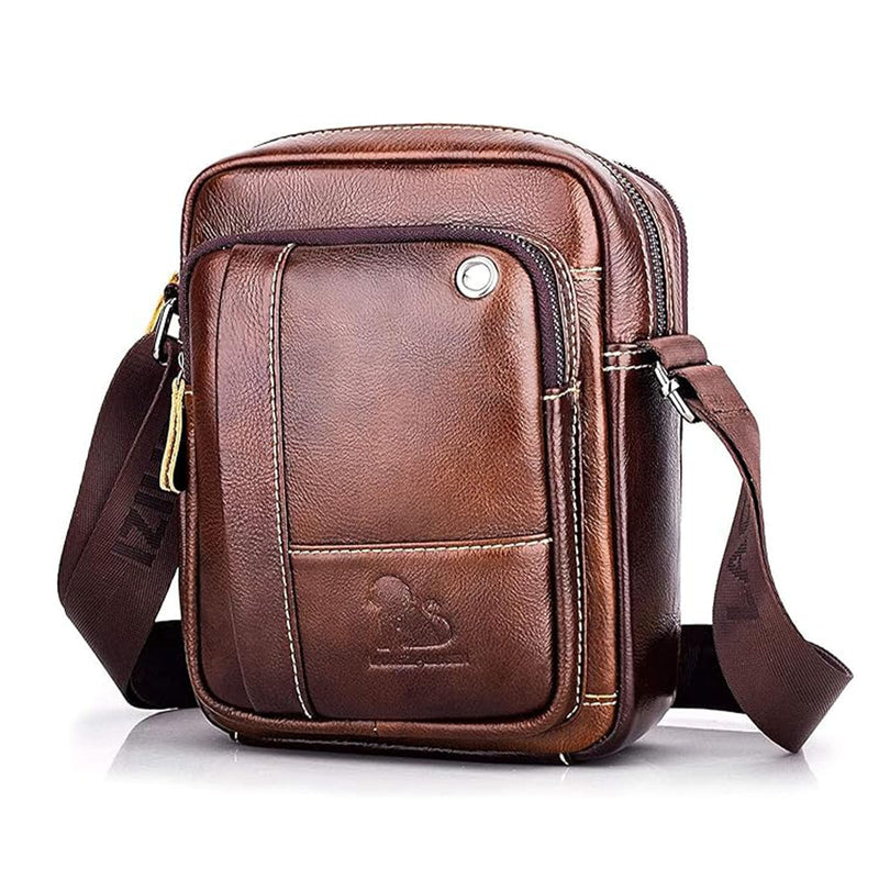 AGDHERSNVX Small Crossbody Bags for Men Women,Genuine Leather Messenger Purse,Trendy Design Satchel Bag with Adjustable Shoulder Strap Brown