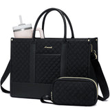 LOVEVOOK Laptop Bags for Women, 15.6 inch Waterproof Work Tote Bag with Clutch, Professional Teacher Computer Purse Lightweight Shoulder Bag Travel, Quilted Black