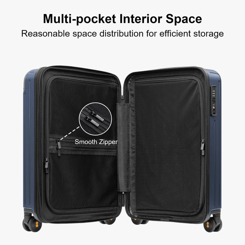 LEVEL8 Carry on Luggage Airline Approved, Hardshell Suitcases with Spinner Wheels, PC Expandable Luggage, 20 Inch, Blue