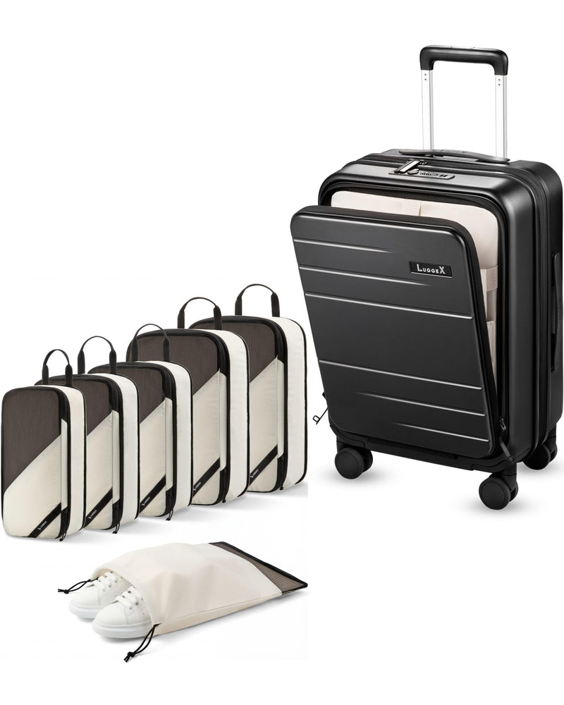 LUGGEX Carry On Luggage and 6 Set Travel Packing Cubes Bundle – Travel Essentials