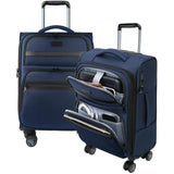 KROSER Softside Expandable Carry On Luggage with Front Business Pockets，20 Inch Suitcases with Spinner Wheels & Built-in TSA Lock, Durable Suitcase Rolling Luggage with USB Port, Navy