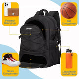 DAFISKY Basketball Backpack with Ball Compartment – Large Basketball Bag with Shoes Compartment Soccer Volleyball Bag Sports Backpack for Football, Black