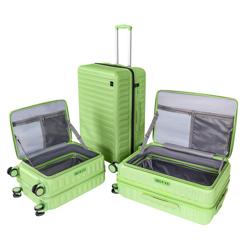 WireHot 3-Piece 20/24 Top Opening Hardshell Lightweight Luggage and 28-Inch Clamshell Opening Travel Suitcase with Spinner Wheels & TSA Locks, Avocado Green 20in/24in/28in