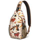 xspgrnm Brown Western Sling Bag Crossbody Chest Bag for Women Men, Water Resistant Lightweight Casual Crossbody Bag with Adjustable Strap, Travel Hiking Daypack Shoulder Backpack