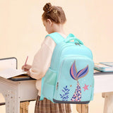 JIANYA Girls Backpack for School Mermaid School Bags Kindergarten Kids Backpacks with Lunch Box & Chest Strap, Light Blue