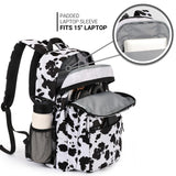 ZORFIN 26L Backpack for College, and Travel: Water Resistant Bookbag - Cow Print Black
