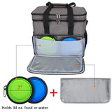 Teamoy Double Layer Dog Travel Bag, Dog Bag for Supplies with 2 Silicone Collapsible Bowls, 2 Food Carriers, 1 Water-Resistant Placemat, Pet Supplies Weekend Tote Organizer (Large, Gray)