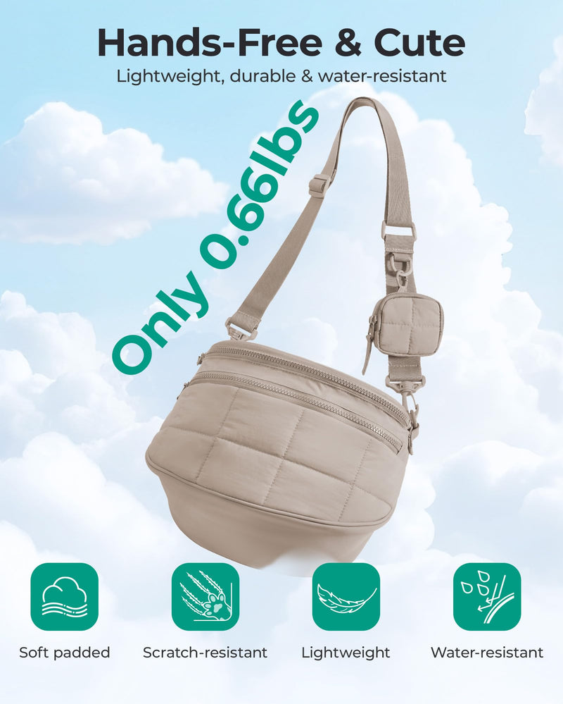 BAGSMART Small Crossbody Bags for Women，Puffer Cute Bum Bag with Pouch, Quilted Purse for Daily Travel College, Camel