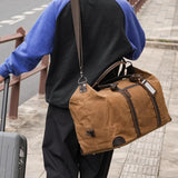 Polare 22” Waxed Canvas Cowhide Leather Travel Duffel Bag Waterproof Overnight Carry on Luggage Duffle 40L Sports Gym Weekender Bag